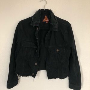 LF cropped black denim jacket